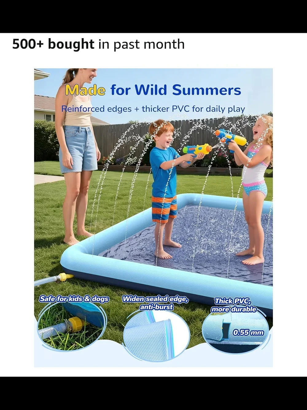 Square Blue Kids Splash Play Pool - Blue